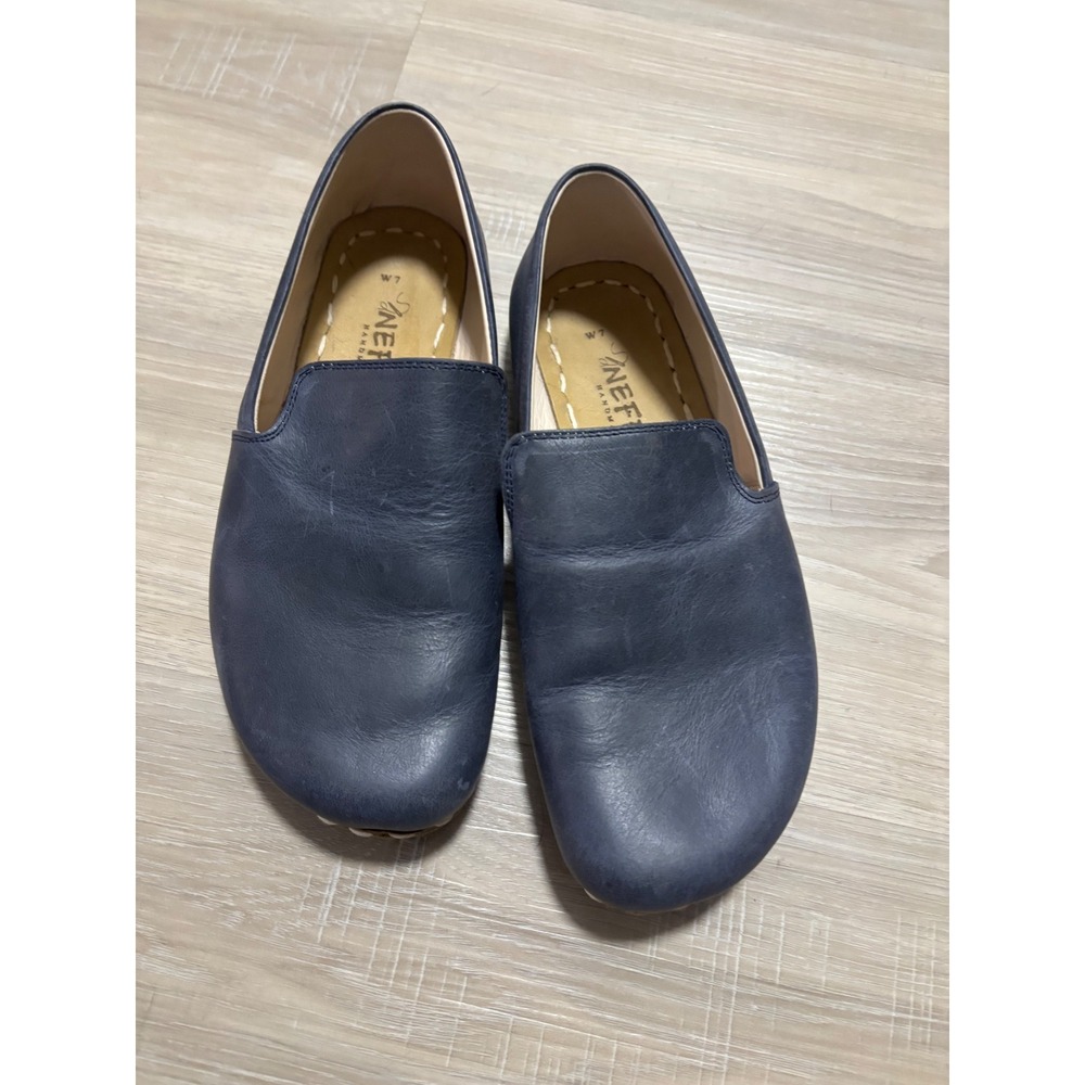 Nefes Handmade Navy Blue Leather Loafers Barefoot Slip On Shoes Womens 7